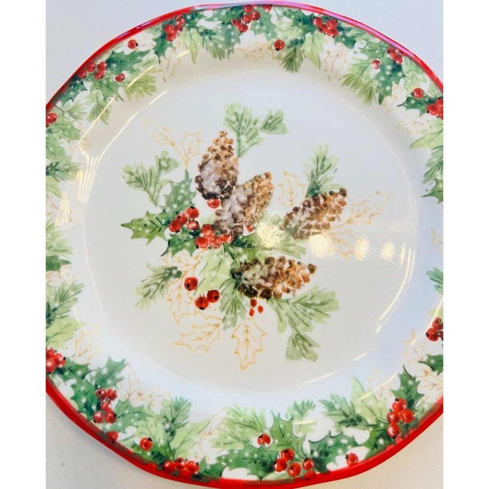 Southern Living Dillards Handcrafted Italy Christmas Dessert Plates Set of 4 - Picture 3 of 7